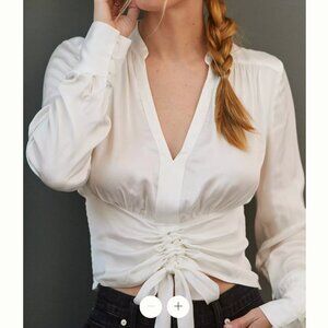 Anthropologie White Ruched Blouse